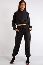 Zaria Black Pocket & Zip Detail Loungewear Set
